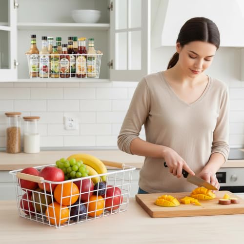 white wire baskets for organizing with Wooden Handles Storage Organizer Baskets (New-White2 / Medium)