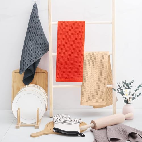 100% Cotton Waffle Weave Kitchen Dish Towels 6 (Apricot / 13 X 28 - 6 Pack)