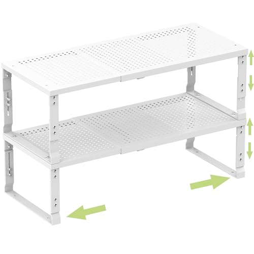 Heavy Duty Adjustable Metal Shelf Organizer (2 Packs/White / M:7.8"D x 16.5"W x 8.2"H)