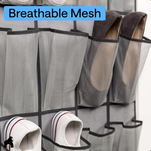 Over the Door Shoe Organizer (Grey / 24 Extra Large Pockets/4 Hooks)