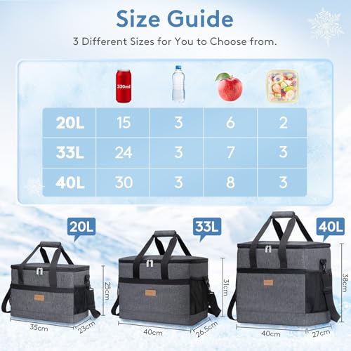 Cooler Bag 60 Cans Collapsible and Insulated Large Lunch Bag Leakproof Soft Cooler Portable for Camping (60-Can(40L) / Dark Gray)