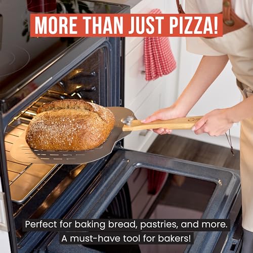 Aluminum Perforated Pizza Peel 16 Inch with Foldable Handle (Perforated 16 x 14 inch / Aluminum)