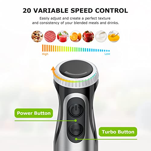 2-in-1 Immersion Handheld Blender with 20 Speeds & Turbo Mode (With 1 attachment)