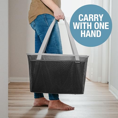 Collapsible Tote Baskets With Handles (Gray/Gray / 64l - 2 Pack)