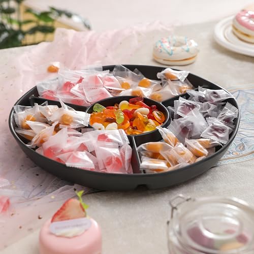 Chip & Dip Serving Tray Set (Black Rround Divided Tray)