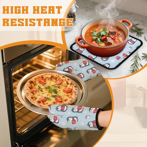 Christmas Cute Penguin Oven Mitts and Pot Holders Set (Christmas Cute Penguin Snowflakes)