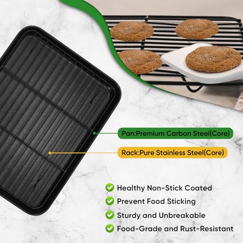 Nonstick Baking Oven Pan with Rack for Cookie (9.3 x 7 Inch)