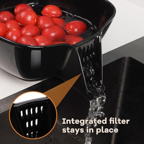 Ceramic Food Strainer with Integrated Drain Spout (Black)