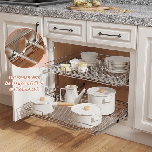Individual Pull Out Cabinet Organizer (2 Tier / 27"W x 21½"D)