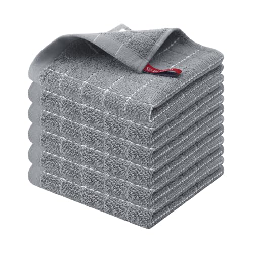100% Cotton Terry Kitchen Dish Cloths (Grey / 12 X 12 - 6 Pack)