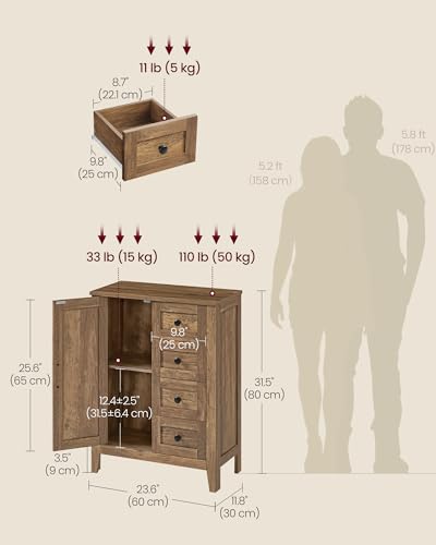 Farmhouse Storage Cabinet with Door (Honey Brown / 11.8"D x 23.6"W x 31.5"H)