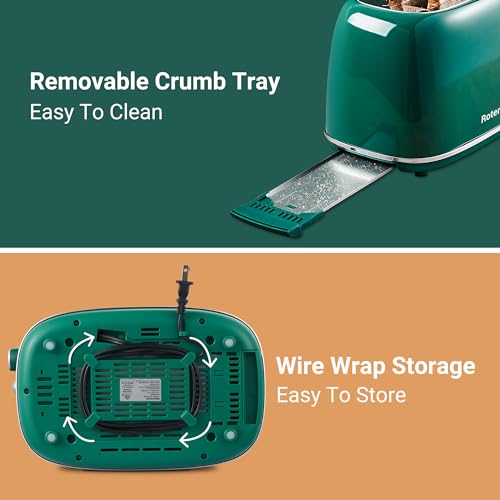 2 Slice Toaster Retro Stainless Steel with Bagel (Green)