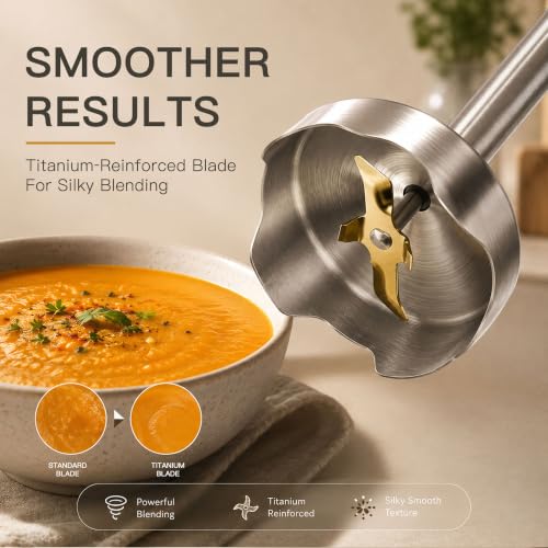 5-in-1 Hand Blender, Powerful Immersion Stick Blender with Titanium Reinforced Blades, 12-Speed Control, Includes Chopper, Beaker, Whisk & Frother for Smoothies & Baby Food (Black / 5-in-1)