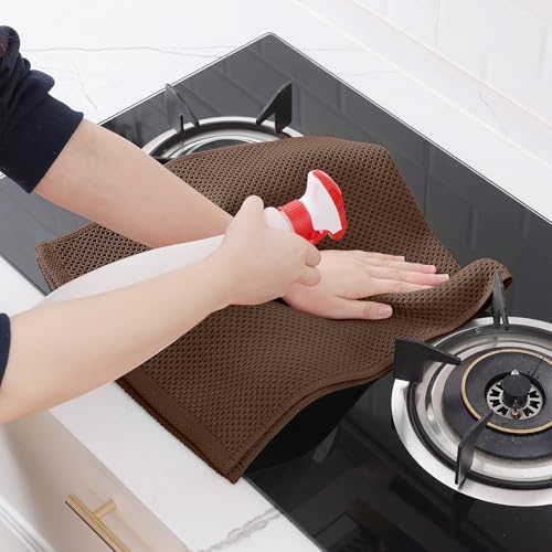 100% Cotton Waffle Weave Kitchen Dish Towels 8 (Coffee / 13 X 28 - 8 Pack)