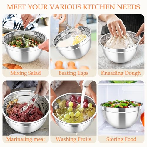 Mixing Bowls Stainless Steel Nesting Salad Bowls Set (Multicolor / Airtight Lids)
