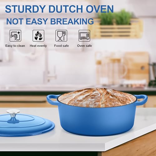 7QT Oval Dutch Oven Pot with Lid (7 QT-Oval / Blue)
