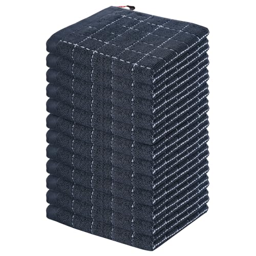 100% Cotton Terry Kitchen Dish Cloths (Dark Grey / 12 X 12 - 12 Pack)
