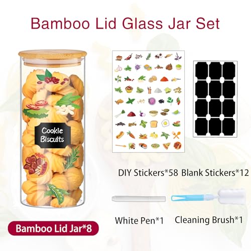 32 oz 8 Pcs Glass Jars with Bamboo Lids (32 oz 8 pcs)