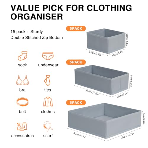 Drawer Organizer Clothes (Gray / 15 Pack)