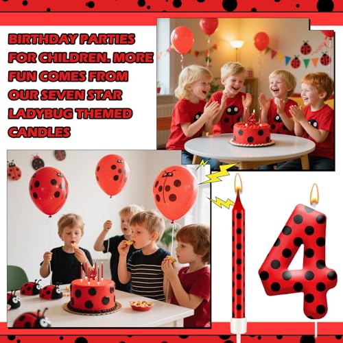 13PCS Ladybug Theme Birthday Candles Set (Red+Black / 4)