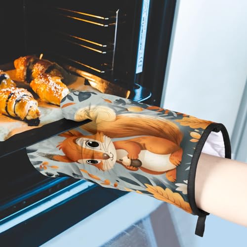 Squirrel Fall Oven Mitts and Pot Holders Sets (Orange)