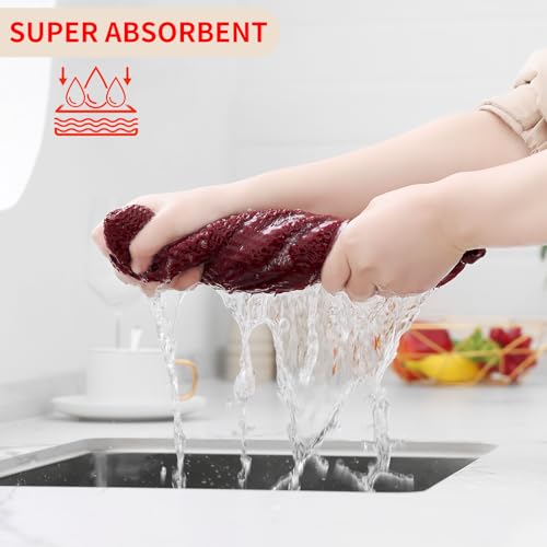 100% Cotton Waffle Weave Kitchen Dish Cloths 12 (Burgundy / 12 X 12 - 12 Pack)