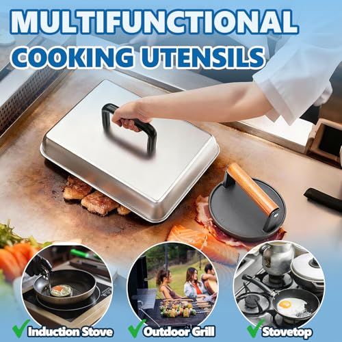 Griddle Basting Cover Dome & Round Burger Press for Blackstone Accessories (14InDome+Round Press)