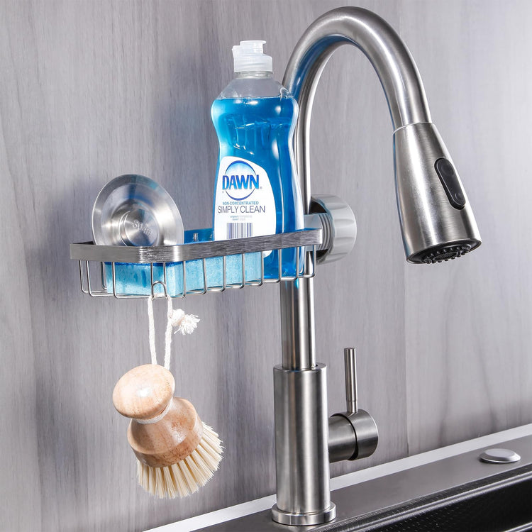 Sponge Holder Over Faucet Kitchen Sink Caddy Organizer (Chrome)