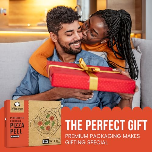 Aluminum Perforated Pizza Peel 16 Inch with Foldable Handle (Perforated 16 x 14 inch / Aluminum)