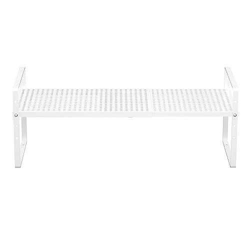 Expandable Cabinet Storage Shelf Organizer Rack (8" Width - 1 Pack / White)