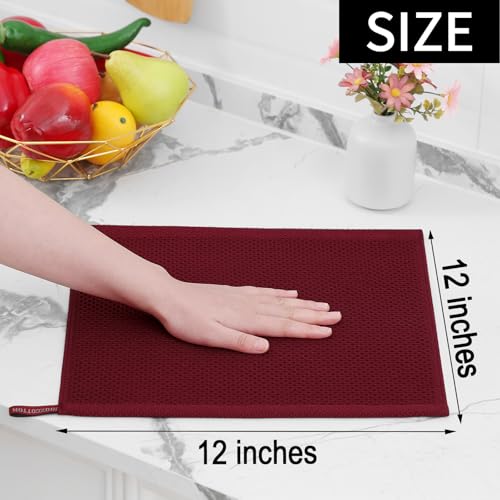 100% Cotton Waffle Weave Kitchen Dish Cloths 12 (Burgundy / 12 X 12 - 12 Pack)