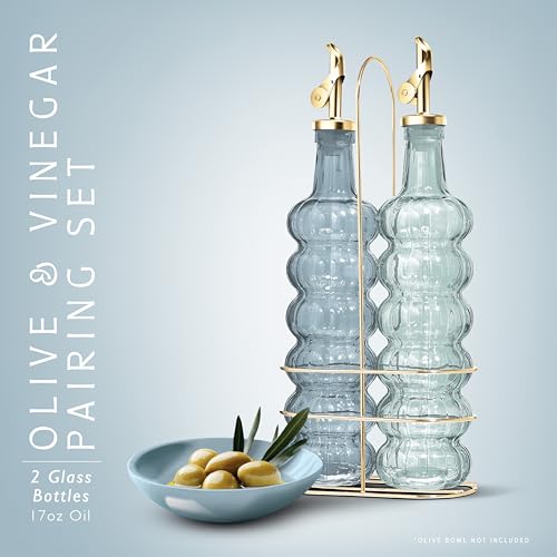 Glass Olive Oil Bottle Dispenser (Elegant Waves / Blue)