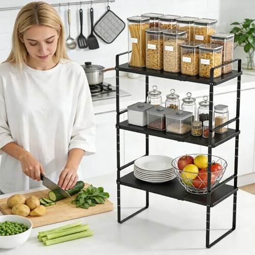 Expandable Cabinet Shelf Organizer (Black Small)
