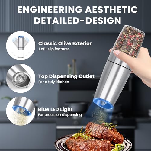 Battery Operated Gravity Salt And Pepper Grinder Set (Silver)