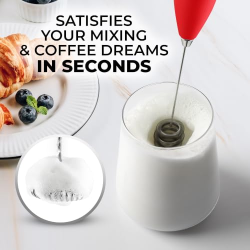 Powerful Milk Frother Wand With Duracell Batteries (20 - Red / Triple Whisk + Batteries)