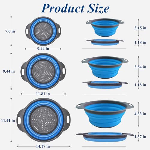 Collapsible Colander Set of 3 (Blue)