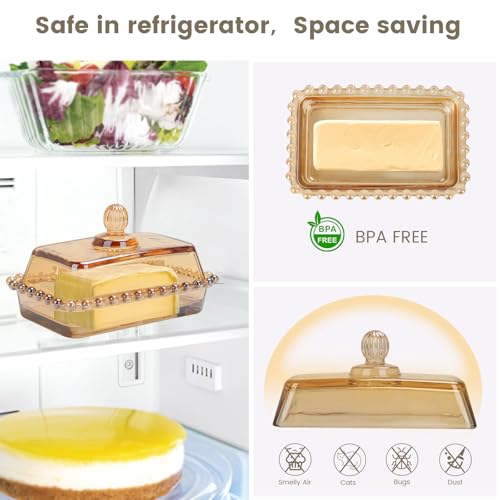 Retro Country Glass Butter Dish with Lid Vintage Butter Holder (Amber-1 / Butter Dish)