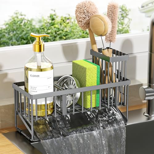 Sink Caddy Organzier with High Brush Holder (Dark Grey / 9.25 inches)
