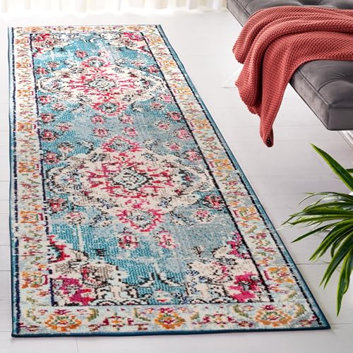 Monaco Runner Rug 2'2"x12' (2'2" x 12' (Runner) / Light Blue/Fuchsia)