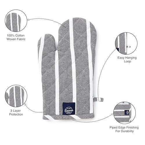 Oven Mitts Heat Resistant Kitchen Gloves (Oven Gloves / Roma Grey Stripes)