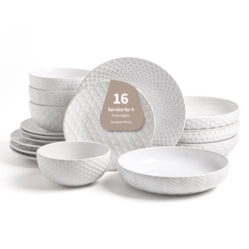 16 Piece Ceramic Plates and Bowls Set (White / 16Pcs (Service for 4))