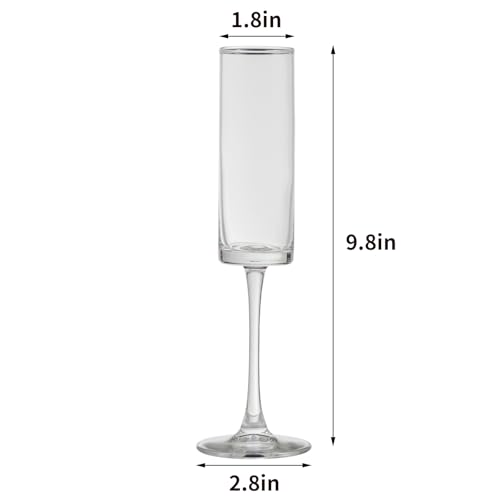 24 Pieces Clear Champagne Flutes 6 OZ Straight Sided Wine Glasses Champagne Long Stem Drinking Colored Glasses (24 Count)