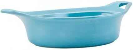 Rachael Ray Solid Glaze Ceramics Casserole Bakeware/Baker Set with Shared Lid, 3 Piece, Agave Blue