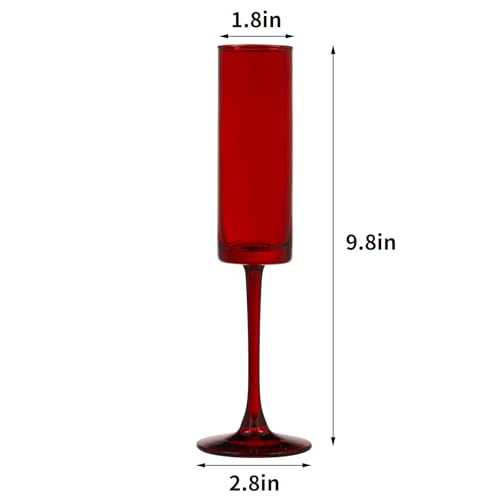 6 Pieces Red Champagne Flutes 6 OZ Straight Sided Wine Glasses Champagne Long Stem Drinking Colored Glasses (6 Count)