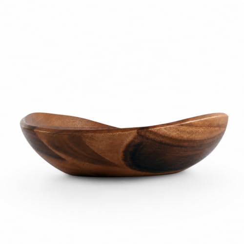 Wave Pattern Large Acacia Wood Salad Bowl (4" Tall x 12" Wide x 19" Long)