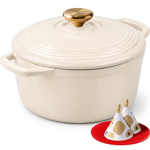 Enameled Cast Iron Dutch Oven (5.5 Quart / Cream white)