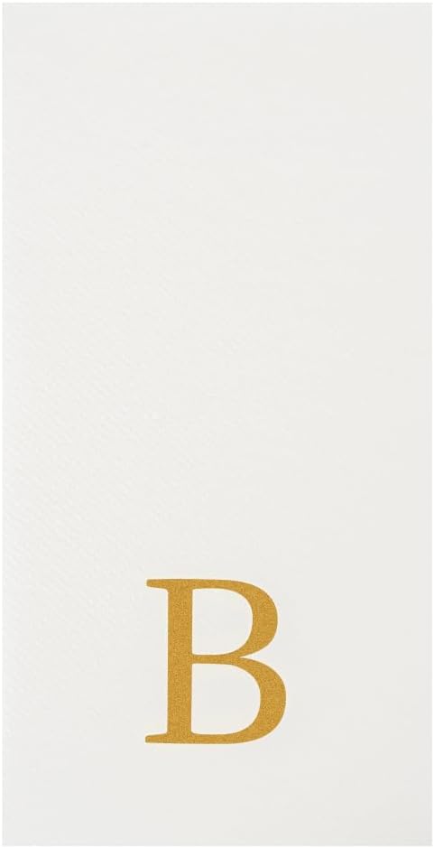 Luxenap 15.8 X 7.9 Inch Linen-Feel Guest Towels, 2000 Lettered Hand Towels - Gold Letter 'B', Sans Serif Font, White Paper Dinner Napkins, airlaid, For Restrooms And Tables - Restaurantware