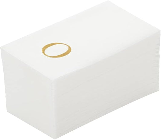 Luxenap 15.8 X 7.9 Inch Linen-Feel Guest Towels, 50 Lettered Hand Towels - Gold Letter 'O', Sans Serif Font, White Paper Dinner Napkins, airlaid, For Restrooms And Tables