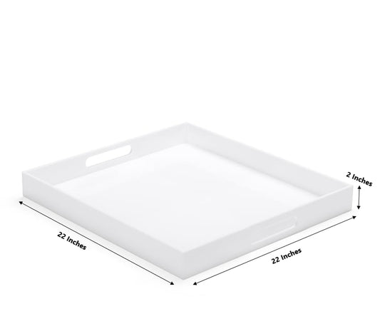 White Modern Acrylic Ottoman Tray with Cutout Handles 22x22 Inch Over