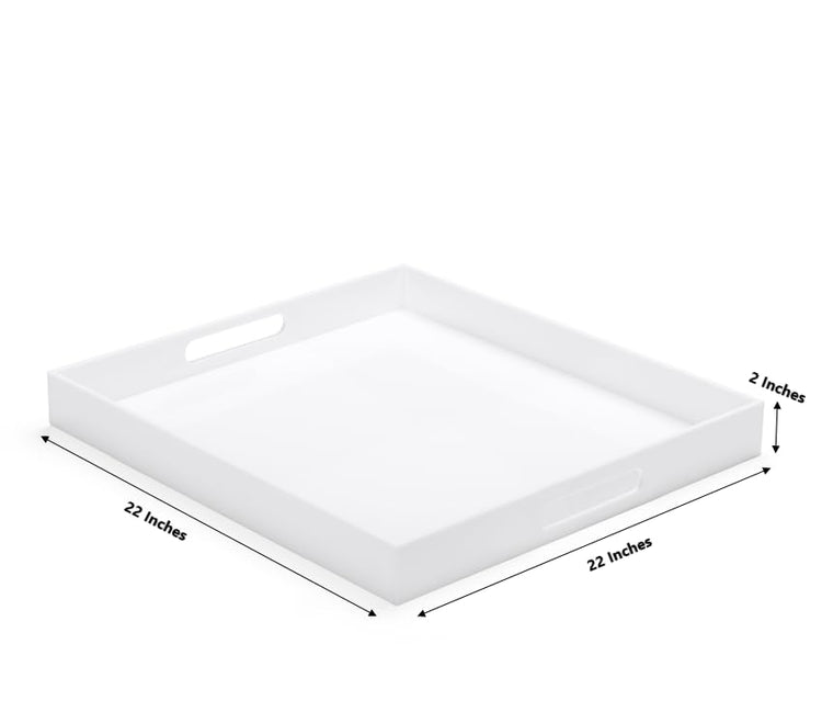 White Modern Acrylic Ottoman Tray with Cutout Handles 22x22 Inch Over